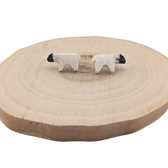 Native American Hand-carved Sheep Stud Earrings Navajo Handmade Jewelry‎ ** - Picture 6 of 10